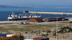 Cargue de madera de pino en el puerto de Ferrol